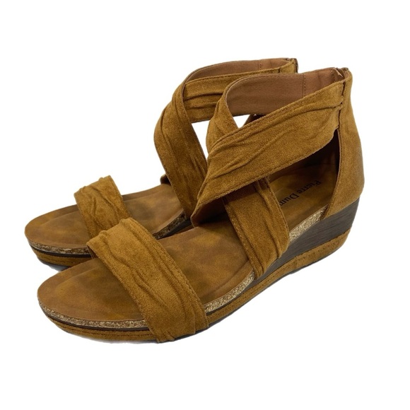 Pierre Dumas Women’s Faux Suede Wedge Criss Cross Strap Sandal - Picture 1 of 8